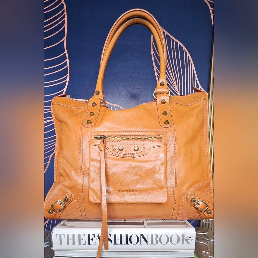 CHARLES JOURDAN CAMEL LEATHER TOTE
